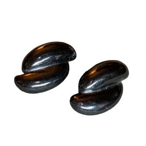 BAKELITE Vintage 1940s Licorice Black Clip-on Art Deco Design Earrings TESTED